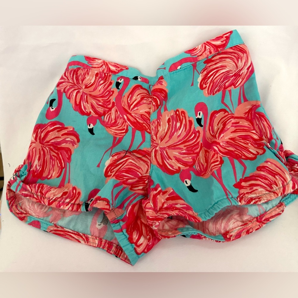 LILLY PULLITZER Pink and Teal Flamingo Patterned Shorts